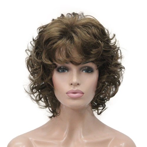 Lydell Women's Short Soft Super Curly Wig Layered Natural Movement Synthetic Wigs (Light Golden Brown)