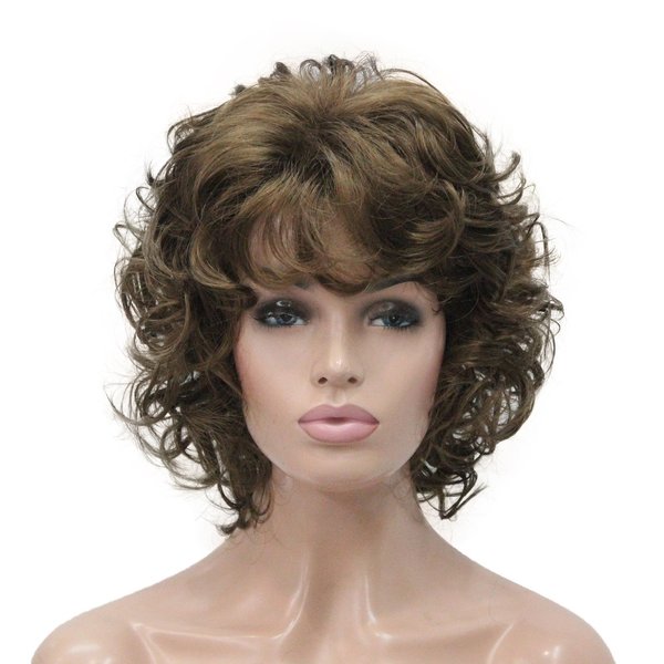 Lydell Women's Short Soft Super Curly Wig Layered Natural Movement Synthetic Wigs (Light Golden Brown)