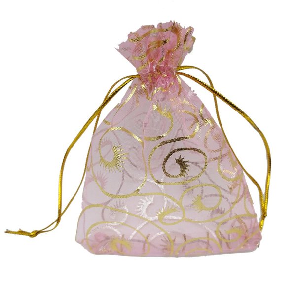 Ankirol 100pcs Sheer Organza Bag Eyelash Print Wedding Favor Bags 3.5x4.5'' Luxury Jewelry Candy Gift Card Bags with Gold Line Drawstring Pouches (Blue)