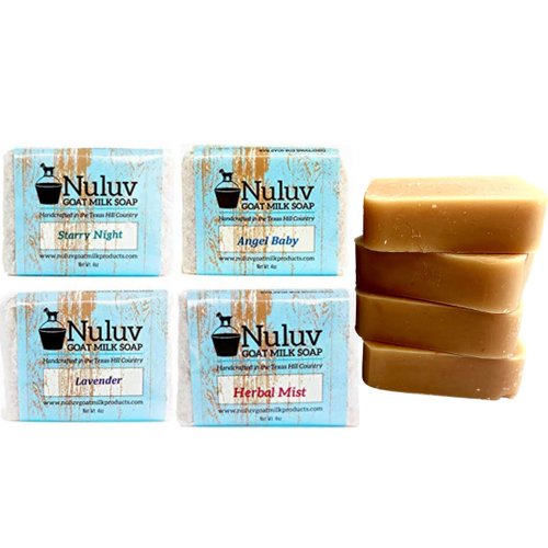 NULUV Goat Milk Bar Soap Favorite Fragrances Set - Angel Baby, Lavender, Starry Night, Herbal Mist (4-Pack, 1 of Each Scent), Natural Skin Cleanser | All Skin Types, Handmade