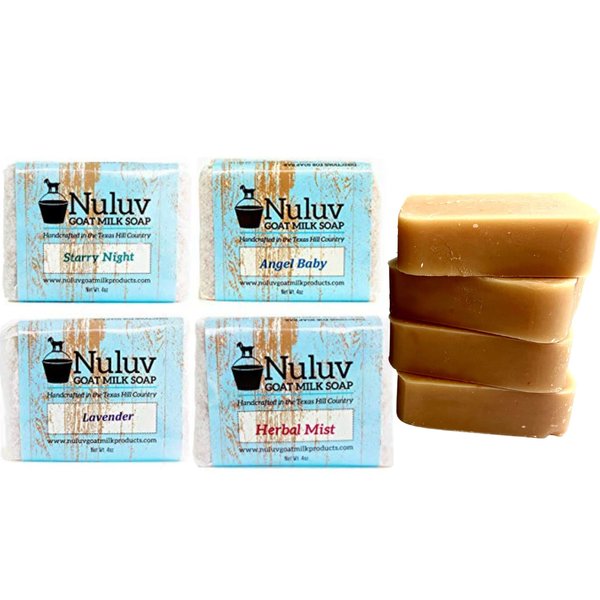 NULUV Goat Milk Bar Soap Favorite Fragrances Set - Angel Baby, Lavender, Starry Night, Herbal Mist (4-Pack, 1 of Each Scent), Natural Skin Cleanser | All Skin Types, Handmade