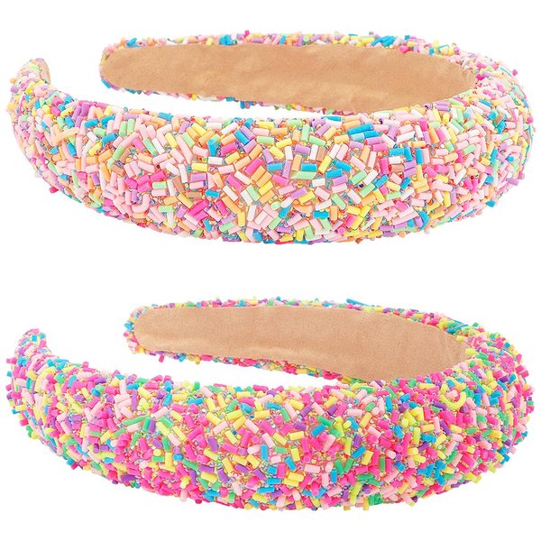 AHONEY 2 Pack Candy headband Thick Padded Headband for Women Girls, Cute Headbands Sprinkles Wide Head Band Non Slip Glitter Birthday Hair Accessories for Girls (Pink&Hot pink)