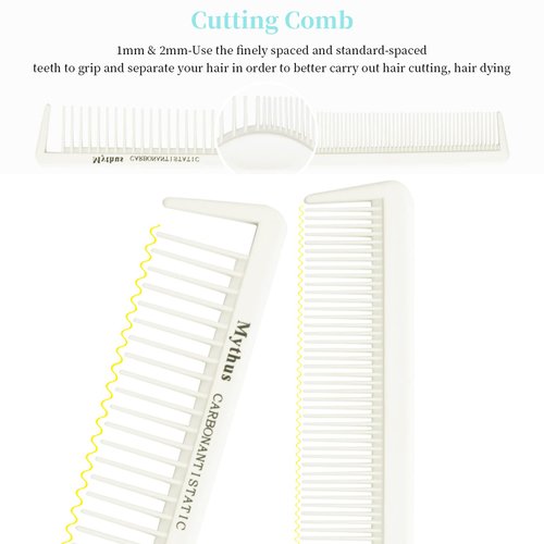 10 Pieces Carbon Hair Styling Comb Set: Professional Fine and Wide Tooth Comb Rat Tail Combs Anti Static Heat Resistant Hairdressing Comb for All Hair Types Types & Styles(White)