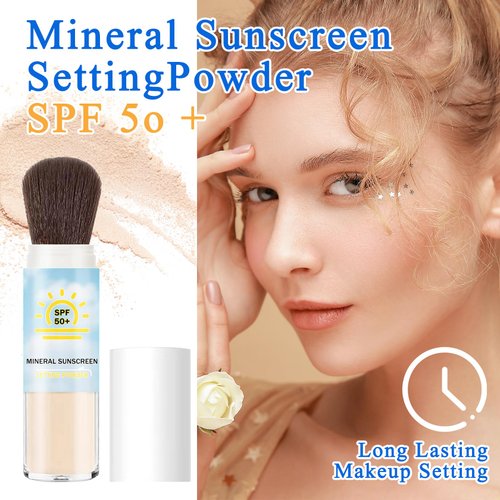 Sunscreen Setting Powder SPF 50+ PA++++,Oil Control Brush On Powder Sunscreen Makeup,Breathable Long Lasting Mineral Loose Powder,Lightweight Flawless Concealer for All Skin Types