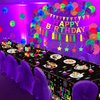 Neon Happy Birthday Party Supplies Glow Party Decorations-Happy Birthday Banner, Glow Balloons, Neon Paper Tassels, Neon Triangle Flag Glow in The Dark Party Supplies Glow Bunting Glow Hanging Stars
