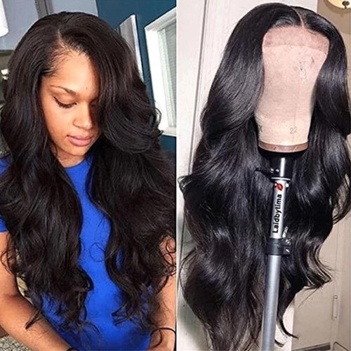ASVNRES Lace Front Wigs Synthetic Artificial Human Hair Pre-Plucked Glueless Body Wave Frontal Wigs, Black HD Transparent Lace Wigs High-Density Emulation for Black Women Curly Wigs 26 Inch