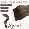 Ugeat 22 inch Tape in Real Human Hair Extensions Brown Balayage Hair Extensions Tape in Dark Brown Highlight Ash Brown Ombre Skin Weft Human Hair Tape in Hair Extensions 20Pcs 50G