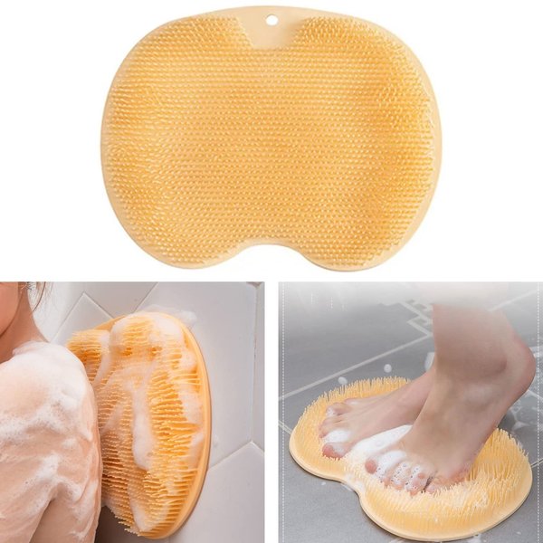 Hfpengzan Shower Foot & Back Scrubber, Wall Mounted Massage Pad, Silicone Bath Massage Cushion Brush with Suction Cups for Body Scrubber Improve Foot Circulation & Soothes Tired Feet (Orange)