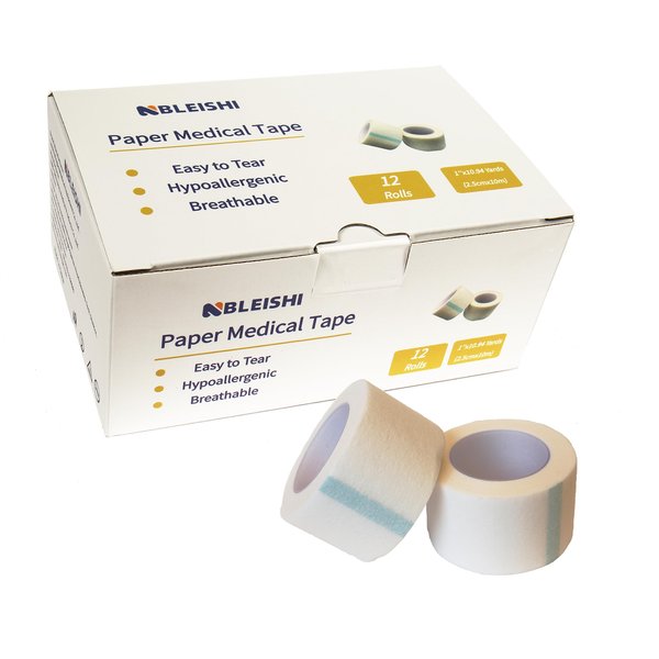NBLEISHI Hypoallergenic Soft Paper Medical Tape Rolls, 1”X10.94Yards, Self Adhesive Surgical Tape, Breathable and Medical Grade, Perfect for Sensitive Skin Wound Care, 12Rolls Individually Pack