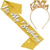 RhinestoneSash Gold Tiara and Sash for Women - SET OF 2: Gold Sparkle Its My Birthday Headband and Sash - Birthday Gifts for Women, Birthday Party Decorations - HBSash(ItMyBdy) GLD