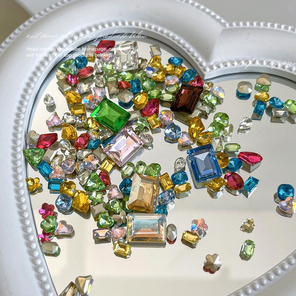 100pcs Luxury Nail Charms Gems Shiny Colorful Nail Art Rhinestones Mix Styles 3D Candy Nail Gems Star Heart Nail Charm Crystals Diamonds Jewelry Rhinestone Nail Art Supplies DIY Nails Crafts