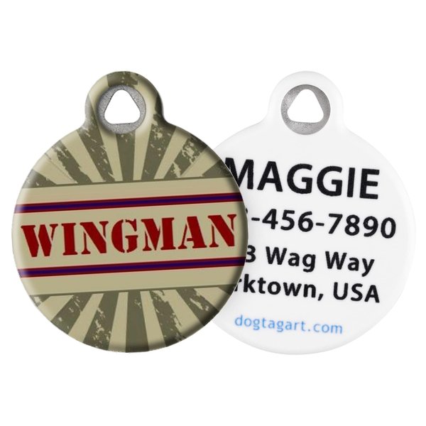 Dog Tag Art Wingman Personalized Pet ID Tag for Dogs and Cats, Silent Polymer Coated Stainless Steel Nametag with Customized Identification Information, Small .875" Diameter
