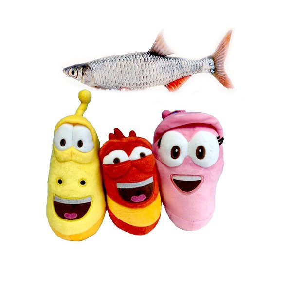 4pieces Plush Soft Toys Cute Insect Pink Yellow Red Worm Doll and Crucian Fish Soft Plush Toy Stuff Gift for Kids Children Xmas Gifts Cute