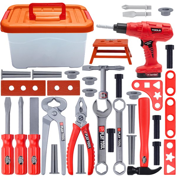 Kids Tool Set - 40 Piece Toddler Tool Set with Electronic Toy Drill and Tool Box, Pretend Play Toys for Boys Girls Kids 3 4 5 6 Years Old (White Toolbox)