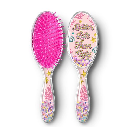 WIRESTER Oval Glitter Hair Brush For All Hair Types, Comb Hair Brush for Girls Women, Detangle Hairbrush Suitable for Wet and Dry Hair - Better Late Than Ugly Ocean Pattern