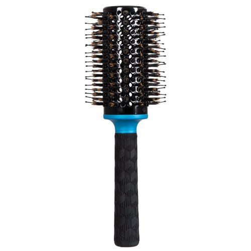 ForPro Professional Collection Expert Stylist Choice Dual Nylon & Vegan Bristle Hair Brush, 100% Heat Resistant, Silicone Ergonomic Handle, 3" Round Brush, Matte Blue