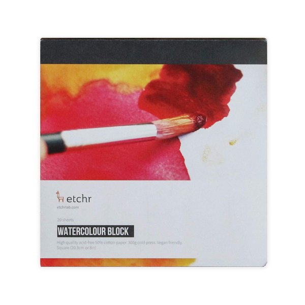 ETCHR Watercolor Paper Block - 8x8 in Professional Cotton Watercolor Block Cold Press 300g (140 lb) - Cold Press Watercolor Cotton Paper Block - Warp Resistant Watercolor Paper Block