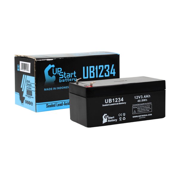Replacement for Zeus PC3.4-12F1 Battery - Replacement UB1234 Universal Sealed Lead Acid Battery (12V, 3.4Ah, 3400mAh, F1 Terminal, AGM, SLA) - Includes Two F1 to F2 Terminal Adapters
