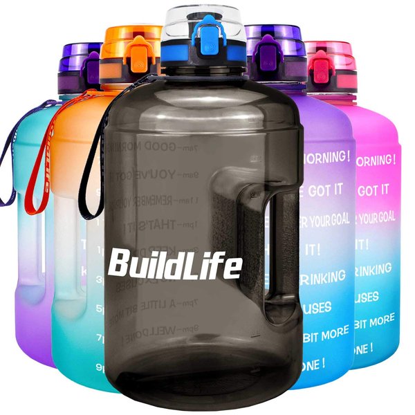 BuildLife Gallon Water Bottles with Times to Drink - Gallon Water Jug - 1 Gallon Water Bottle–128 oz Water Bottle,One Gallon Water Bottle with Time Marke for Gym(Black, 1 Gallon)