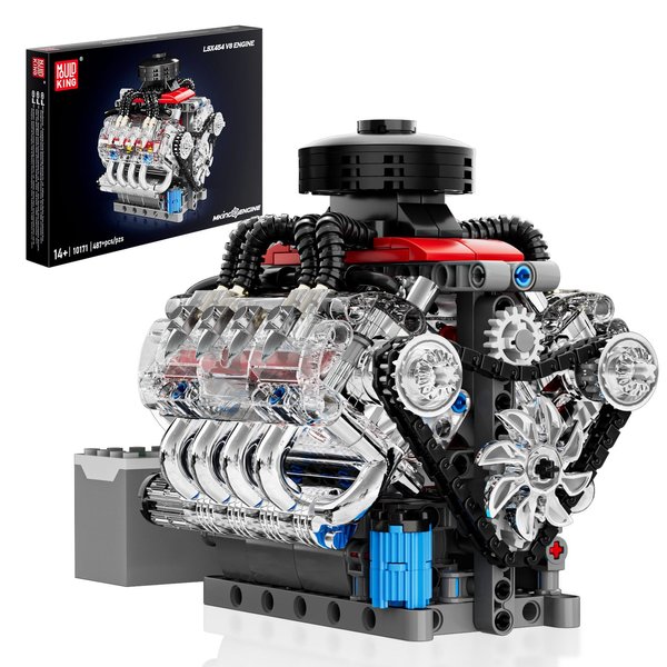 Mould King Mini V8 Engine Kits That Runs, Build Your Own Visible Car Motor, Physical Science Experiment Models for Teens, Best STEM Toy Gifts for Kids and Adult 10171 (487 Pcs)