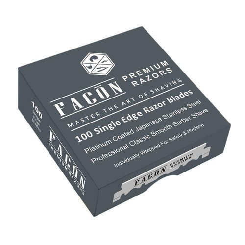 100 Facón Platinum Japanese Stainless Steel Single Edge Razor Blades for Professional Barber Straight Razor - 200+ Shaves
