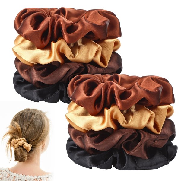 BBTO 12 Pieces 4.3 inch Satin Hair Scrunchies for Women Elastic Hair Bobbles Scrunchies Hair Ties for Kids Adults, Big Scrunchy Ponytail Holder with Elastic Bands Girls Thick Thin Curly 6 Colors