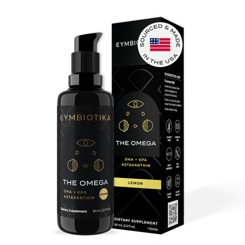 CYMBIOTIKA DHA Vegan Omega 3 Supplement, EPA & Astaxanthin 4mg Liquid Supplement, Supports Brain Development, Vision & Heart Health, Keto, Gluten Free, Fish Oil Free, Lemon, 2 Oz
