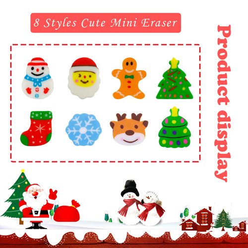 300 Pieces Christmas Mini Erasers Assortment Snowman Elk Christmas Tree Erasers Kids Pencil Erasers Bulk for Party Favor Gift Filling Home School Work Reward