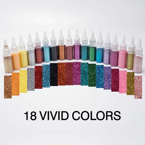 Fine Glitter Acrylic Powder-18 Assorted Color Body Arts and Craft Glitter-N.W 0.42oz/12g per Bottle-Eyeshadow Makeup Nail Art Pigment Holographic Glitter Festival Decor