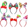 6 PCS Light Up Christmas Headband, LED Lights Christmas Headwear, Reindeer Antler Santa Hat Christmas Tree Leprechaun Hat Bow Hair Hoop for Xmas Holiday Party Favors Adults Kids Christmas