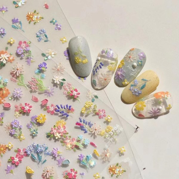 3Sheets Nail Art Stickers Flowers Butterfly 5D Daisy Little Wild Flower Nail Decals for Women Girls Adorable Salon DIY Acrylic Spring Nails Design Supplies (Flower A)