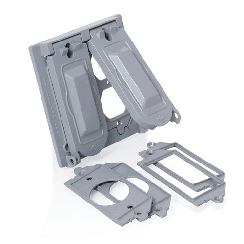 Leviton Weatherproof Cover, 2-Gang for Decora, GFCI, Duplex, or Single Receptacle, Horizontal Mount, Metallic Enclosure, Gray, WM2V-GY Outdoor Outlet Cover