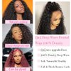 Keshon 13x5 Deep Wave Lace Front Wigs Human Hair 200% Density Deep Wave Frontal Wig Pre Plucked HD Transparent Full Lace Frontal Wigs Human Hair with Baby Hair Natural Color 28 inch