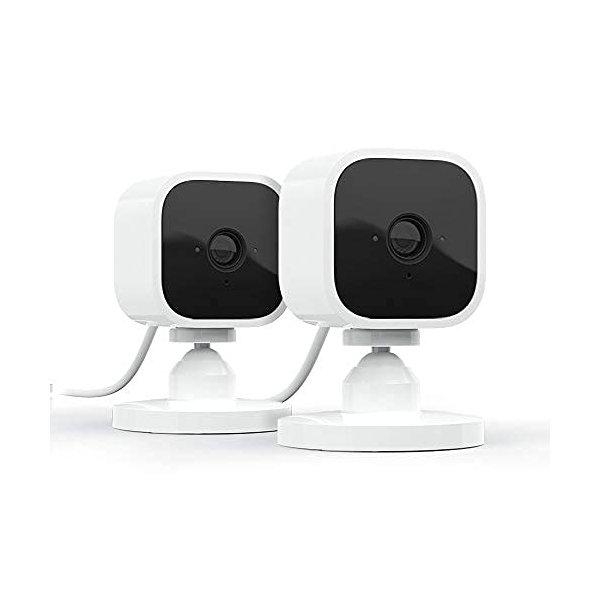 Blink Mini – Compact indoor plug-in smart security camera, 1080p HD video, night vision, motion detection, two-way audio, easy set up, Works with Alexa – 2 cameras (White)