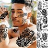 GOROMON 6 Sheets Chicano Temporary Tattoos For Women Men Adults Halloween Face Makeup Kit, Black Guadalupe Tattoo Stickers, Gangster Payasa Gansta Fake Tatoos Prison Familia Joker, Tatuajes Temporales