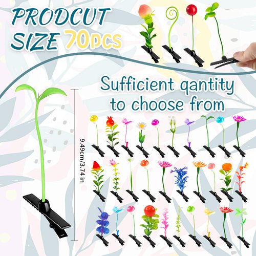 ywevyezc 70PCS Sprout Clips, Mixed Sprout Clips, Small Flower Hair Clips for Holiday Ornaments, Women's Hair festival Accessories, Parties,present