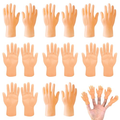 ZAKVOOR 16 Pcs Tiny Finger Hands Mini Realistic Little Small Hands Puppets for Show Gag Performance Party Favors, 8 Left & 8 Right
