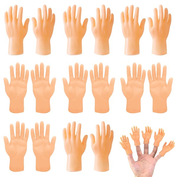 ZAKVOOR 16 Pcs Tiny Finger Hands Mini Realistic Little Small Hands Puppets for Show Gag Performance Party Favors, 8 Left & 8 Right