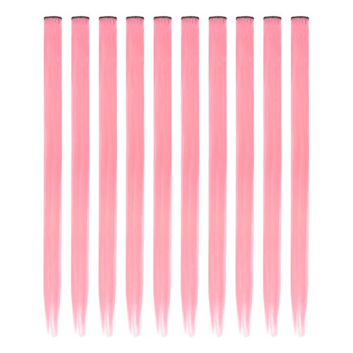 10 Pcs Colored Hair Extensions 22 Inch Colored Hair Clips Straight Synthetic Hairpieces Party Highlights Clip for Women Kids Girls (Straight Pink)
