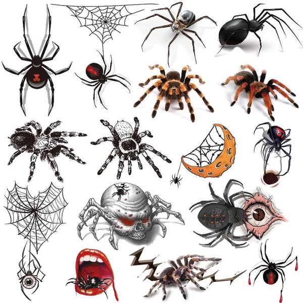 Ooopsiun 3D Halloween Spider Tattoos for Kids - 12 Sheets Spider Web Halloween Tattoos for Women Men Kids Boys Halloween Cosplay Accessories
