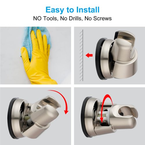 2 Pack Vacuum Suction Cup Shower Head Holder, Removable Shower Head Bracket, Height Adjustable Shower Wand Holder & Wall Mount ABS Plastic Suction Holder for Handheld Shower Head, Brushed Nickel