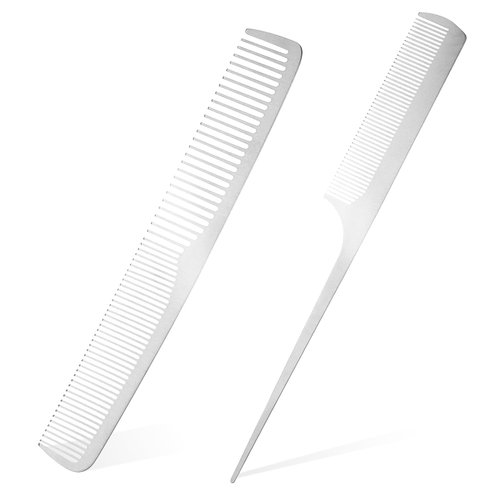 Tyqour 2Pcs Metal Comb Rat Tail Comb Stainless Steel Hair Combs Teasing Pintail Comb Flat Ironing Comb for Hair Women Hair Styling Cutting Comb for Women Men Barber Supplies