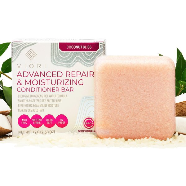 VIORI Coconut Bliss Advanced Repair and Moisturizing Conditioner Bar - Made with Rice Water and Vitamins for Hair Health - Handcrafted All Natural Conditioner Bar