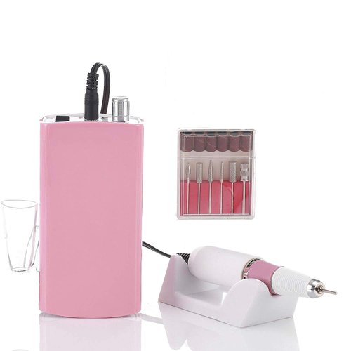 Miss Sweet Portable Nail Drill Machine Rechargeable Electric Nail File for Acrylic (Pure Pink)