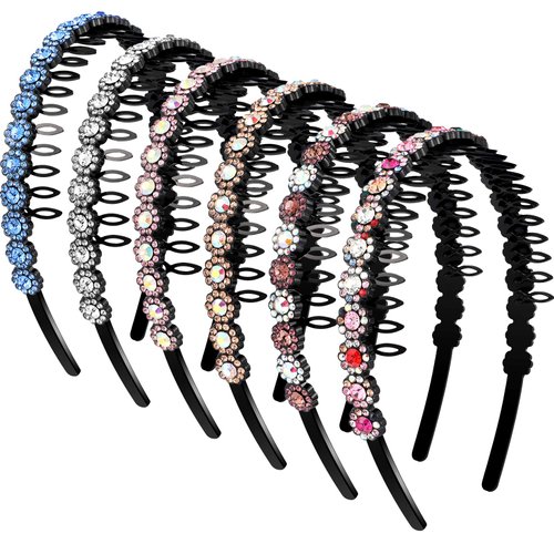 Hoteam 6 Pieces Crystal Headbands for Women Hair Comb Headbands with Rhinestones Hair Band for Women, Beaded Headbands Crystal Comb Hairband, Non-slip Hair Band Hair Accessories (Chic Flower Style)