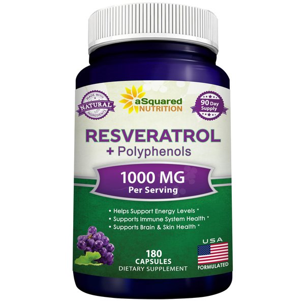 aSquared Nutrition Natural Resveratrol with Red Wine Extract - 180 Capsules - Trans Resveratrol Antioxidant Supplement Pills for Pure Heart Health - Extra Strength Trans-Resveratrol