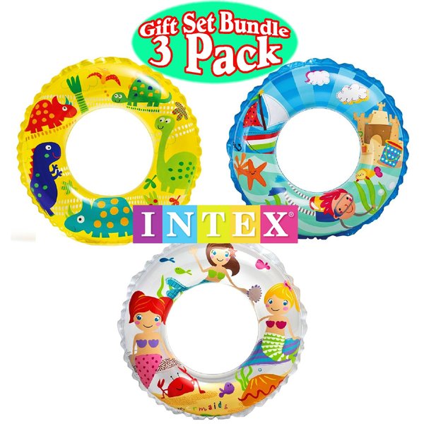 Intex Ocean Reef Transparent Swim Rings Dinosaurs,Mermaid Andbeach Gift Set Bundle-3 Pack