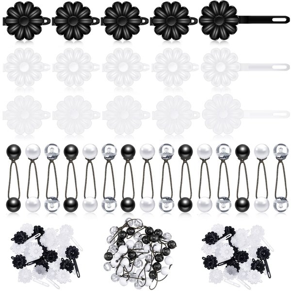 72 Pcs Hair Barrettes for Girls Hair Balls Self Hinge Hair Barrettes Ties Bubble Hair Accessories Set 80s 90s Bow Flower Hair Tie Plastic Hair Clips for Baby Toddler (Black, White, Clear)