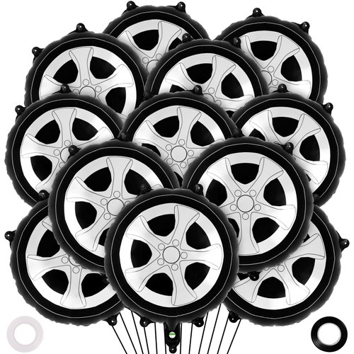 12 Pcs Tire Balloons,18 Inch Wheel Foil Balloons, Car Wheel Balloons Race Car Party Decorations for Birthday Party Race Car Theme Party Supplies