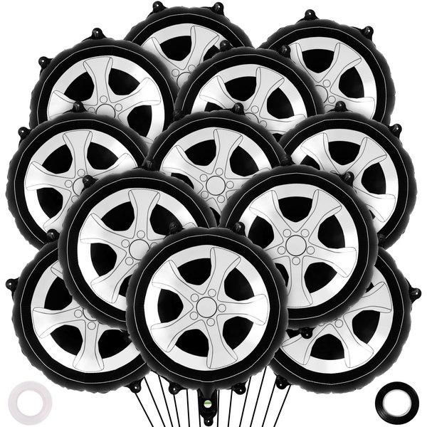12 Pcs Tire Balloons,18 Inch Wheel Foil Balloons, Car Wheel Balloons Race Car Party Decorations for Birthday Party Race Car Theme Party Supplies